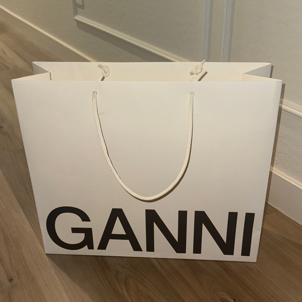 Ganni Cream Tote Bag with Black Logo
